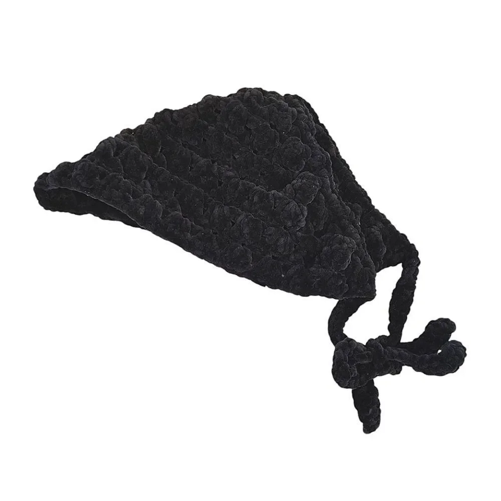 Handmade Black Chunky Wide‎ Yarn Crochet Head Scarf Bonnet NEW